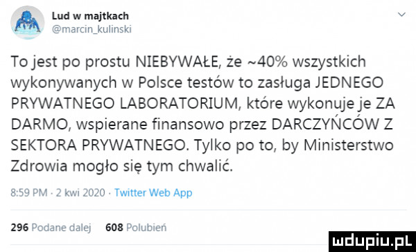 lud w majtkach v amminxuimsk. tojest po prestu niebywałe ze    wszystkich wykonywanych w polsce testów to zasługa jednego prywatnego laboratorium które wykonuje je za darmo wspierane finansowo przez darczyńców z sektora prywatnego. tylko po to by ministerstwo zdrowia mogło się tym chwalić. s w w km  m  timer web aap     cwane mais i     dciuben