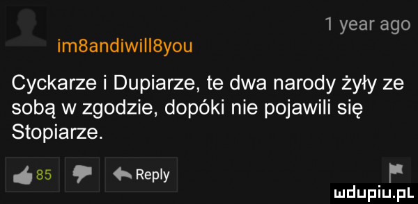 year ago im andiwi l y-u cynkarze i dupiarze te dwa narody żyły ze sobą w zgodzie dopóki nie pojawili się stopiarze.    repry f