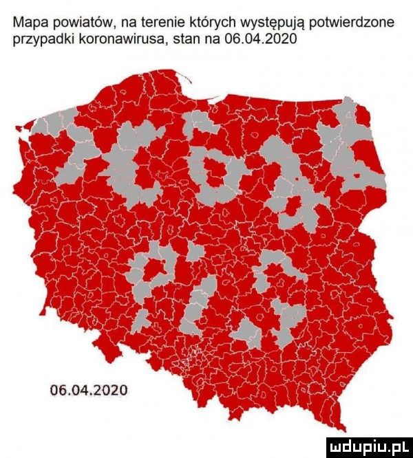 mapa powiatów na terenie których występują potwierdzone przypadki koronawirusa stan na