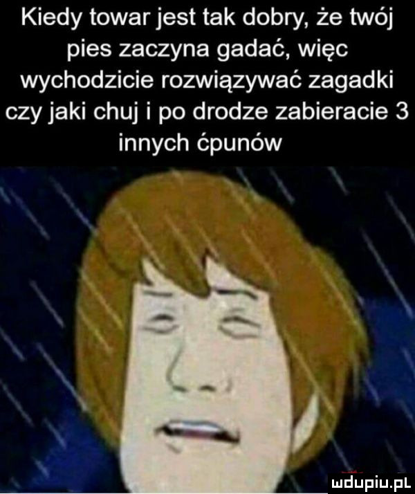 kiedy towarjest tak dobry że twój pies zaczyna gadać więc wychodzicie rozwiązywać zagadki czy jaki chuj i po drodze zabieracie   innych ćpunów