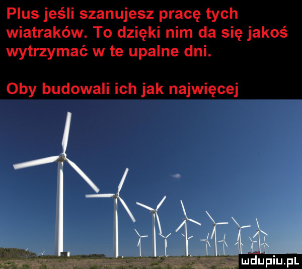 plus jeśli szanujesz pracę tych wiatraków. to dzięki nim da się jakoś wytrzymać wie upalne dni. oby budowali ich jak najwięcej i i w iii iii iii lud u iu pl