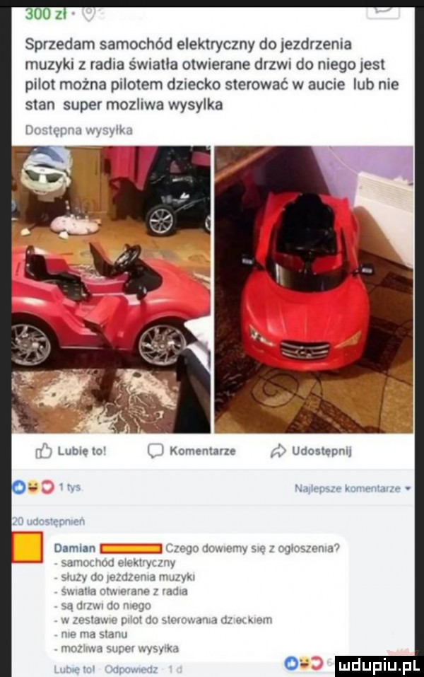 sprzedam samochód elektryczny do jezdrzenla muzyki z radna s wlała otw erane drzon do mego jest pilot można pelotem dziecko sterować w aucie lub nie stan super mozllwa wysylka lun eco x komenmvle udoswnnu damon n mam vh xbw w wvuą mev u