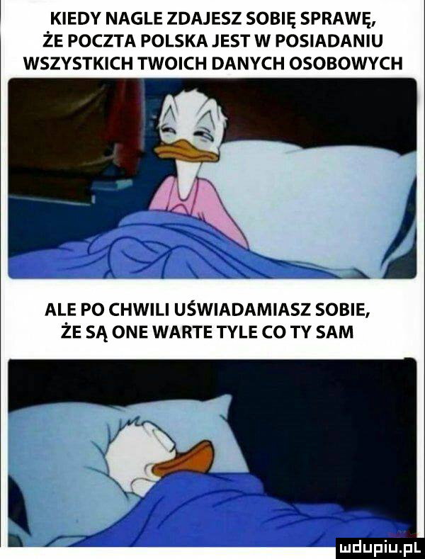 kiedy nagle zdajesz sobie sprawę że poczta polska jest w posiadaniu wszystkich twoich danych osobowych ale po chwili uświadamiasz sobie że są one warte tyle co ty sam