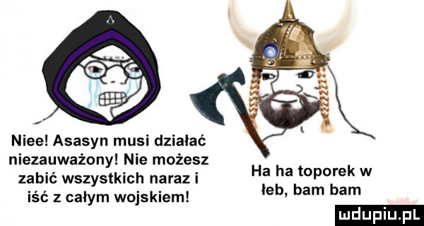 nice asasyn musi działać niezauważony nie możesz zabić wszystkich naraz i iść z całym wojskiem ha ha toporek w leb bam bam