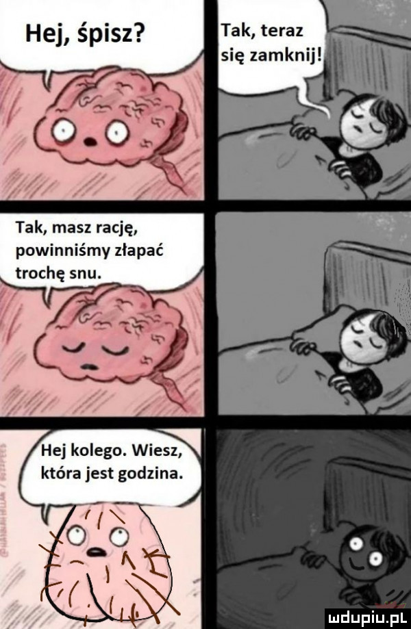 tak teraz się zamknij hej śpisz tak masz rację powinniśmy złapać trochę snu.   v hej kolego. wiesz która jest godzina.  x dać x