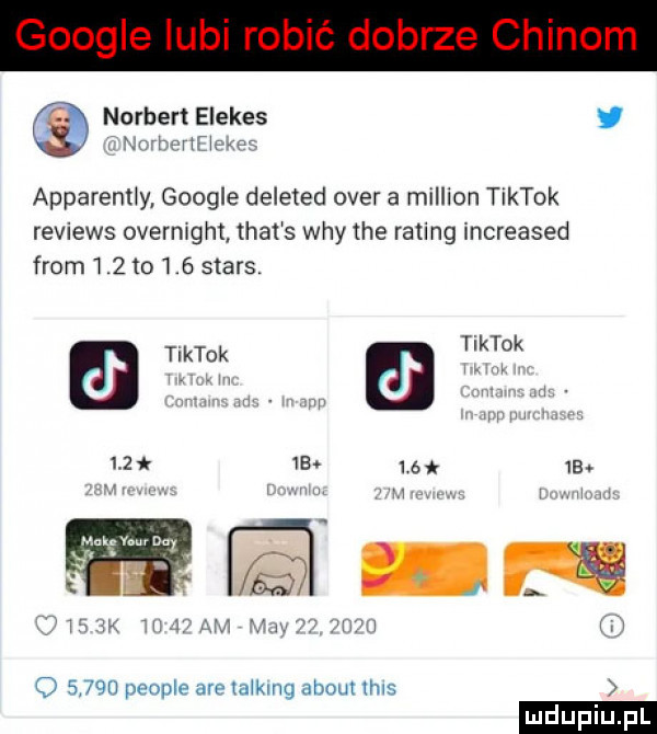 norbert elekes r t plik ac apparenlly google deleted ober   million tiktok reviews overmght trat s wdy tee rating increased from l  to    stars tiktok tiktok     e lak a. v ram n. w u o       people are lalkmg abort ms