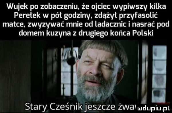 wujek po zobaczeniu. że obciec wypiwszy kilka petetek w pół godziny. zdążył przyfasolić matce. zwyzywać mnie od ladacznic i nasrać pod domem kuzyna drugiego końca polski r a   i stary cześnikjeszcze żga ludupqul
