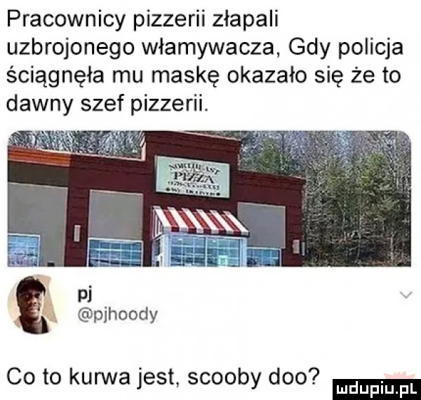 pracownicy pizzerii złapali uzbrojonego włamywacza gdy policja ściągnęła mu maskę okazało się że to dawny szef pizzerii. co to kurwa jest scoopy dao