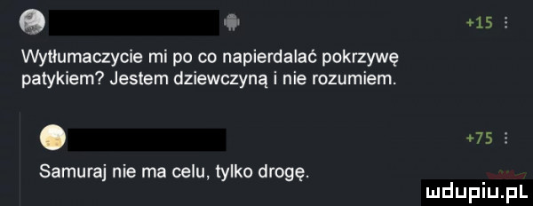 g i      wyﬂumaczycie mi po co napierdalać pokrzywę patykiem jestem dziewczyną i nie rozumiem. abakankami    e samuraj nie ma celu tylko drogę. mduplu pl