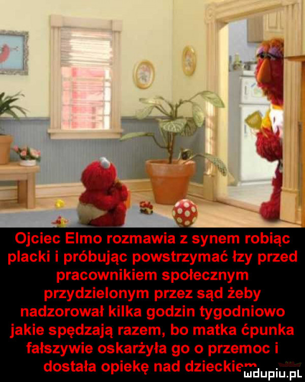 ojciec emmo rozmawia z synem robiąc placki i próbując powstrzymać łzy przed pracownikiem społecznym przydzielonym przez sąd żeby nadzorował kilka godzin tygodniowo jakie spędzają razem bo matka ćpunka fałszywie oskarżyła go o przemoc i dostała opiekę nad dzieckieaupium