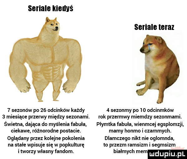 seriale kiedyś seriale teraz   sezonów po    odcinków każdy   sezonmy po    odcinmkow   miesiące przerwy między sezonami. rok przelewy miemdzy sezonmami. ścierna dająca do myslenia fabula. płymtka fabula. wienmcej egsplomzji ciekawe. różnorodne postacie. mamy ironio i czammych. dglądany przez kolejne pokolenia dlamczego niki nie oglomnda na stałe wpisuje sie w popkulturę lo przejm ramsizm i segmsizm i twarzy wlasny landom. bialmych mem
