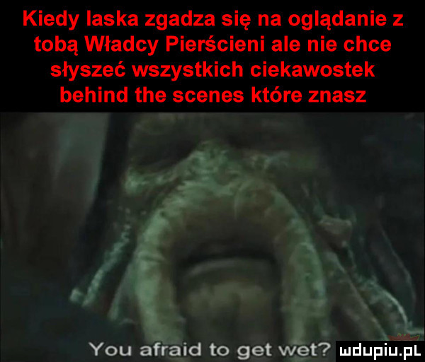 kiedy laska zgadza się na oglądanie z tobą władcy pierścieni ale nie chce słyszeć wszystkich ciekawostek belind tee scenes które znasz y-u afraid to get wet