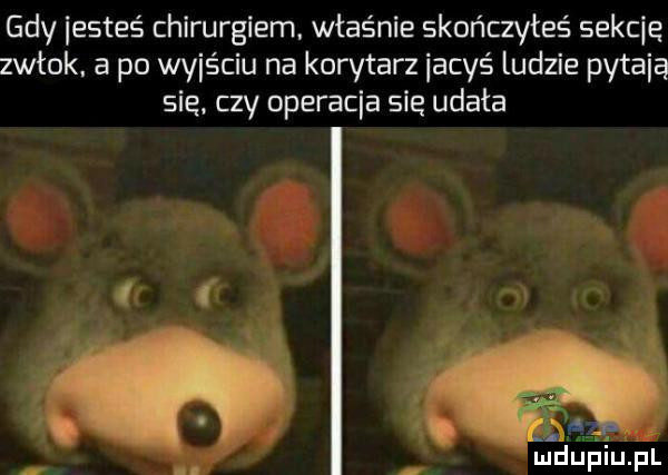 gdy jesteś chirurgiem. właśnie skończyłeś sekcie zwłok. a po wyjściu na korytarz iacyś ludzie pytaja się czy operacja się udała rm mniaaam