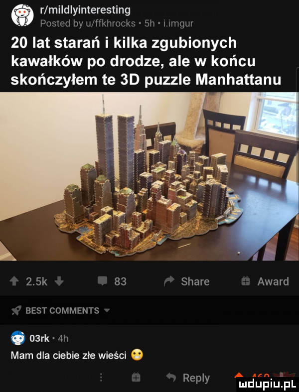 r miidiyinteresting posled by uxffkhrocks  h   ujgur    lat starań i kilka zgubionych kawałków po drodze ale w końcu skończyłem te  d puzzle manhattanu    k    stare award best comments.   rk ah mam dla ciebie złe wieści repry