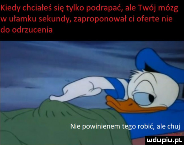 kiedy chciałeś się tylko podrapać ale twój mózg w ułamku sekundy zaproponował ci oferte nie do odrzucenia   nie powinienem tego robić ale chuj ludurliupl