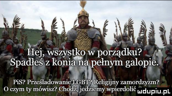 . hej wszystko w porządku a spadłeś z konia na pełnym galopié. pis. prleéladowanie dg ﬁhligijny akord yam. o czym ty mówisn chód ż jad jemy wpierdolić ludupiu. f