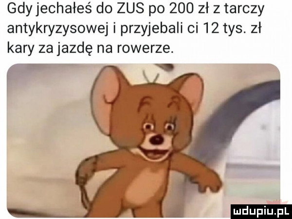 gdyjechałes do zus po     zł z tarczy antykryzysowej i przyjebali ci    tys. zł kary za jazdę na rowerze. r ludu iu. l