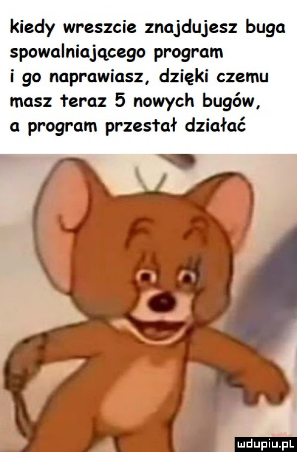 kiedy wreszcie znajdujesz buga spowalniającego program i go naprawiasz dzięki czemu masz i er az   nowych bugów a program przestał działać