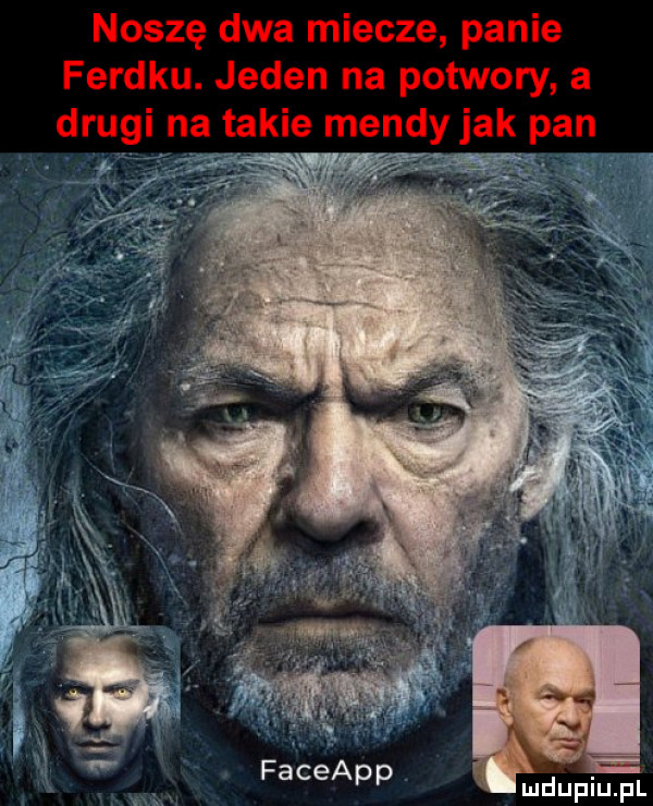 noszę dwa miecze panie ferdku. jeden na potwory a drugi na takie mendy ja k pan i faceapp