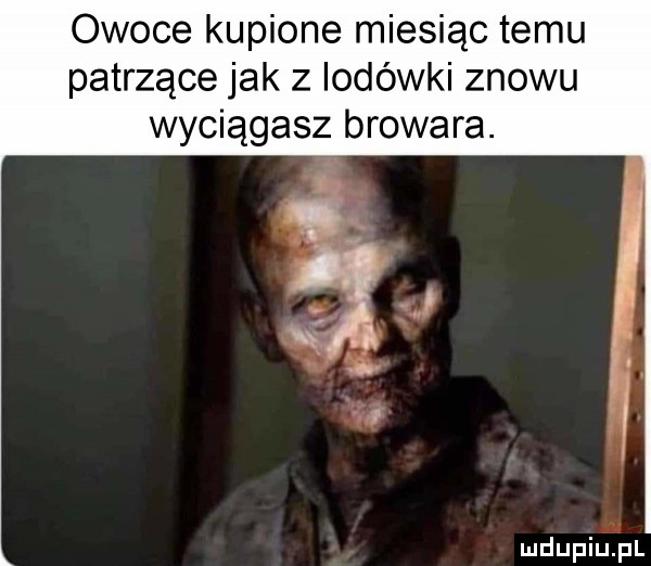 owoce kupione miesiąc temu patrzące jak z lodówki znowu wyciągasz browara