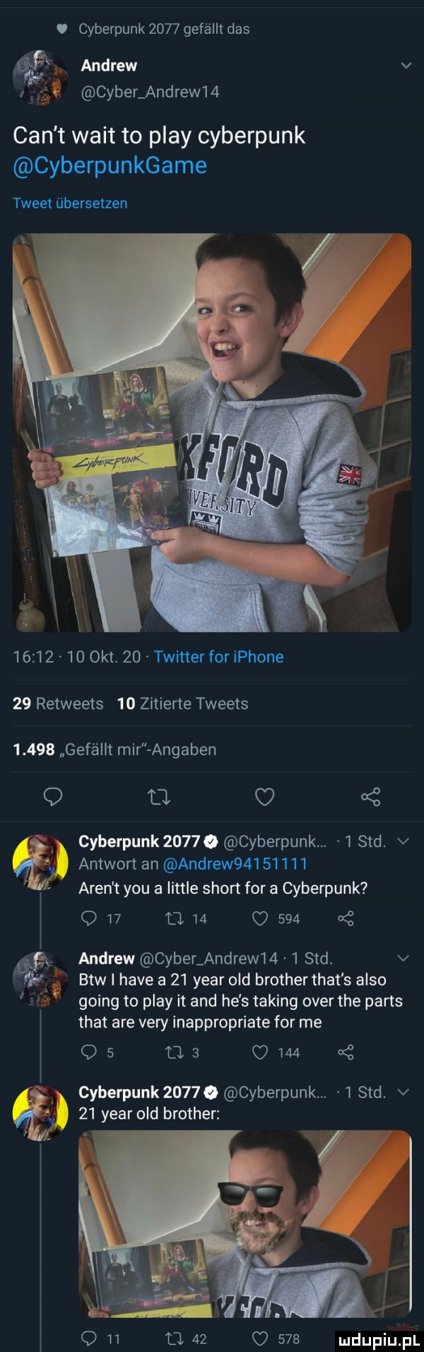 cyberpunk      geféllt das andrew v u ceber andrew   cen t walt to play cyberpunk cyberpunkgame tweet ﬁbersetzen          oit.    twitter for iphone    retweets    zitierte tweets       gefżillt mir angaben q tj o   cyberpunk       cyberpunk.   sad. v e antwort an andrew          f aren t y-u a littré sport for a cyberpunk q         o     andrew ceber andrew     sad. v. btw i hace a    year ocd brother trat s anso going to play it and he s taping ober tee paris trat are vary inappropriate for me q            a z cyberpunk       cyberpunk.   sad. v    year ocd brother q       .    c