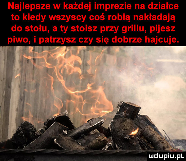 najlepsze w każdej imprezie na działce to kiedy wszyscy coś robią nakładają do stołu a ty stoisz przy grillu pijesz piwo i patrzysz czy się dobrze hajcuje
