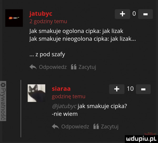 jatubyc   zgodzmyremu jak smakuje ogolona cipkazjak lizak jak smakuje nieogolona cipkazjak lizak. zpod szafy a xx v j ii ju uj siarka    godzmętemu my l jak smakuje cipka nie wiem