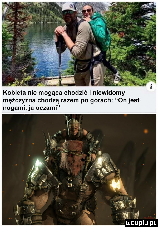 niewidomy mężczyzna chodzą razem po górach on jest nogami ja oczami iudupiupl