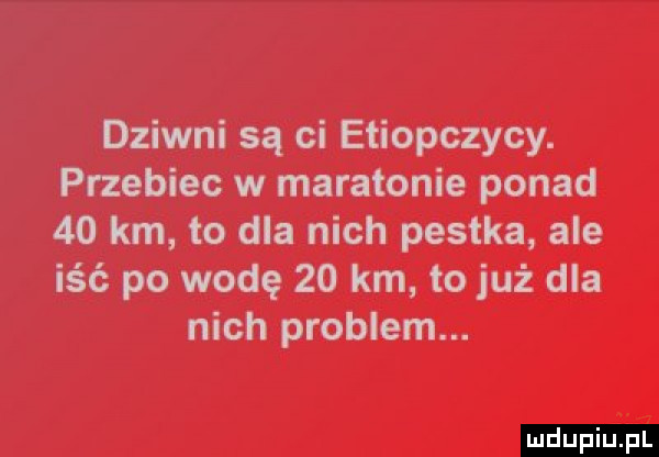 dziwni są ci etiopczycy. przebiec w maratonie ponad    km to dla nich pestka ale iść po wodę    km to już dla nich problem