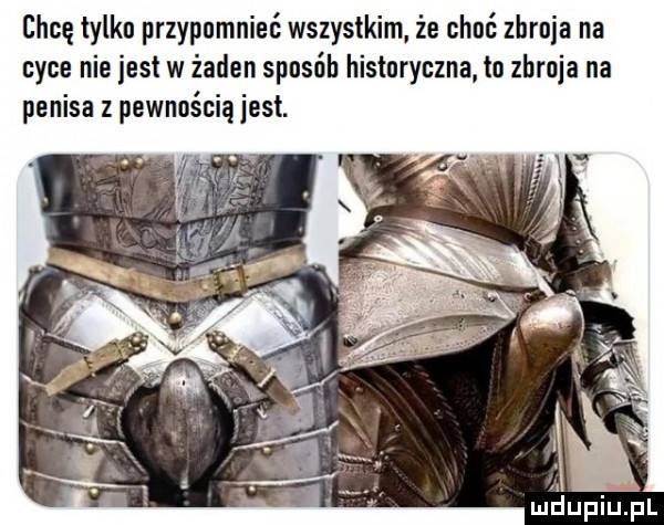 chcę tylko przypomnieć wszystkim że choć zbroja na cyce nie jest w żaden sposób historyczna to zbroja na penisa z pewnością jest. ludupiu. pl