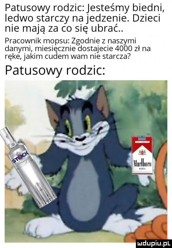 patusowy rodzic jesteśmy biedni ledwo starczy na jedzenie. dzieci nie mają za co się ubrać. pracownik imesu zgodnie z naszymi danymi imiesiceicznie dostajecie      zł na ręce jakim cu em wam nie starcza patusowy rodzic