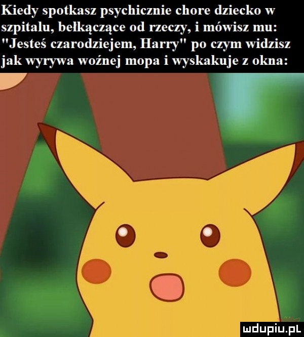 kiedy spotkasz psychicznie chore dziecko w szpitalu belkączące od rzeczy i mówisz mu jesteś czarodziejem harry po czym widzisz jak wyrywa woźnej mopa i wyskakuje z okna