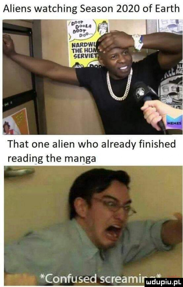amiens watching season      of earth trat one alken who already finished reading tee manga confused screamin l