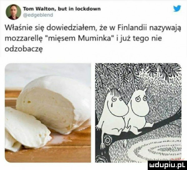l bln walton. but in lockdown właśnie się dowiedziałem że w finlandii nazywają mozzarellę mięsem muminka iluż tego nie odzobaczę mm wr w n vw