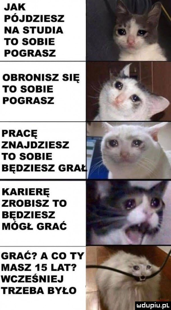 jak pójdziesz na studia t  sobie pograsz obronisz się to sobie pograsz pracę znajdziesz to sobie będziesz gra karierę zrobisz to będziesz mógł grać grać a co ty masz    lat wcześniej trzeba było