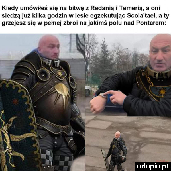 kiedy umówiłeś się na bitwę z redanią i temerią a oni siedzą już kilka goblin w lesie egzekutując scoia tael aty grzejesz się w pełnej zbroi na jakimś polu nad pontałem. ludu piupl