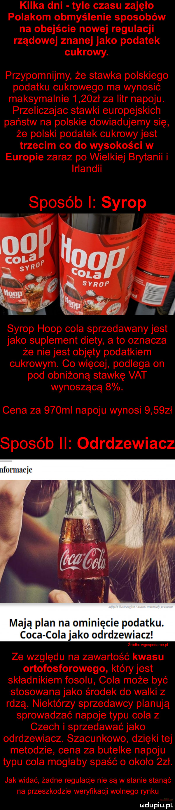 mają plan na ominięcie podatku. caca cola jako odrdzewiacz