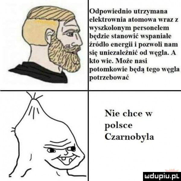 odpowiednio utrzymana elektrownia atomowa wraz z vyszkolouym personelem będzie stanowić wspaniale źródło energii i pozwoli nam się uniezależnić od węglu. a kto wie. może nasi potomkowie będą tego węgla potrlebownć nie chce w polsce czarnobyla