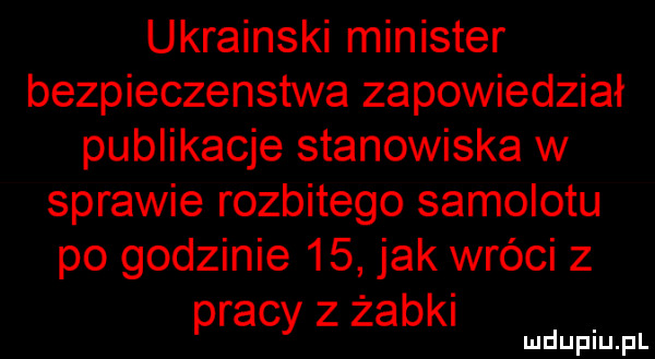 ukrainski minister bezpieczenstwa zapowiedział publikacje stanowiska w sprawie rozbitego samolotu po godzinie    jak wróci z pracy z żabki mduplu pl