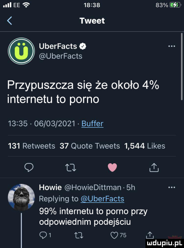 lal ee          if tweet uberfacts   u berfacts przypuszcza się że około   internetu to porno                  buffer     retweets    quote tweets       limes   o. ł hiwie howiedittman  h mi replying to uberfacts    internetu to porno przy odpowiednim podejściu q  u o   i