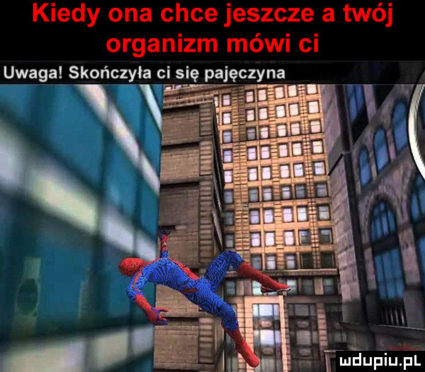 kiedy ona chce jeszcze a twój organizm mówi ci uwaga skończyła ci się pajęczyna w