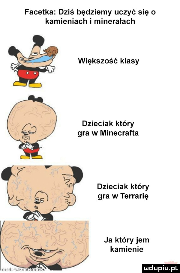 facetka dziś będziemy uczyć się o kamieniach i minerałach większość klasy dzieciak który gra w minecrafta dzieciak który gra w terrarię ja który jem kamienie ludu iu. l
