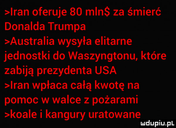 ran oferuje    mans za śmierć donalda trumpa austra ia wysyła elitarne jednostki do waszyngtonu które zabiją prezydenta usa ran wpłaca całą kwotę na pomoc w walce z pożarami kobie i kangury uratowane