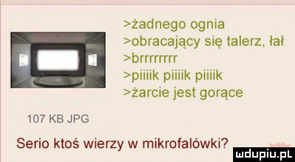 żadnego ognia obracający się talerz łał brrrrrrrr piiiik piiiik piiiik żarcie jest gorące     kb jpg serio ktoś wierzy w mikrofalówki ludu iu. l