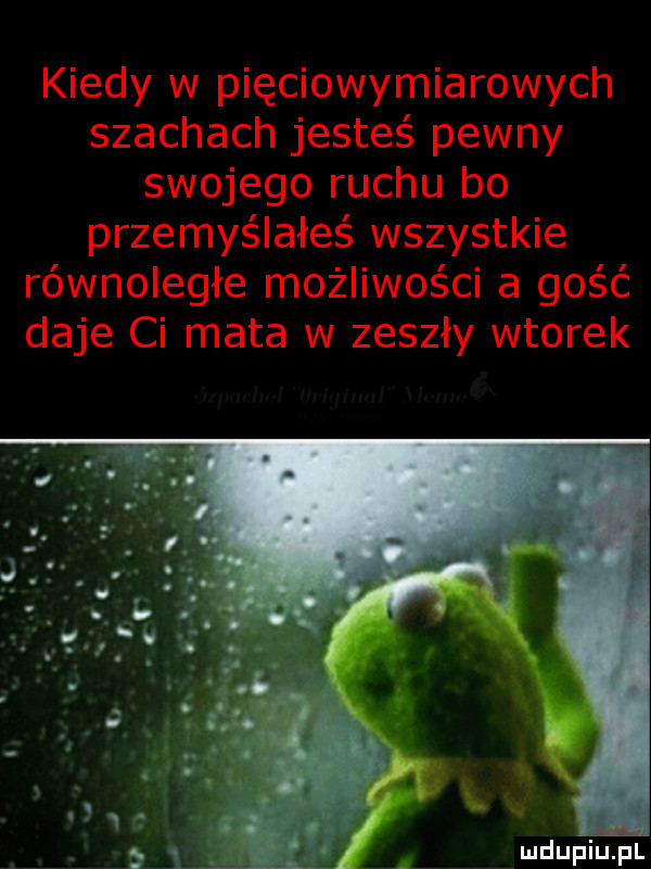 kiedy w pięciowymiarowych szachach jesteś pewny swojego ruchu bo przemyślałeś wszystkie równoległe możliwości a gość daje ci mata w zeszły wtorek