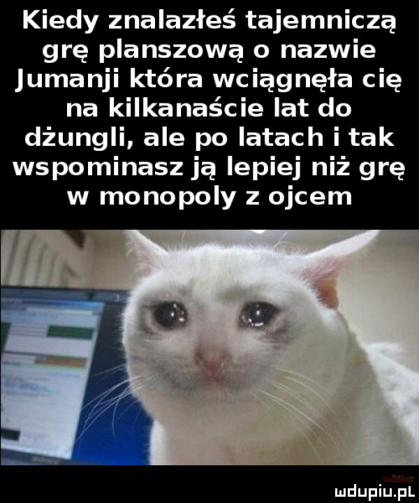 kiedy znalazłeś tajemniczą grę planszowa o nazwie jumanji która wciągnęła cię na kilkanaście lat do dżungli ale po latach imak wspominasz ją lepiej niż grę w monopoly z ojcem