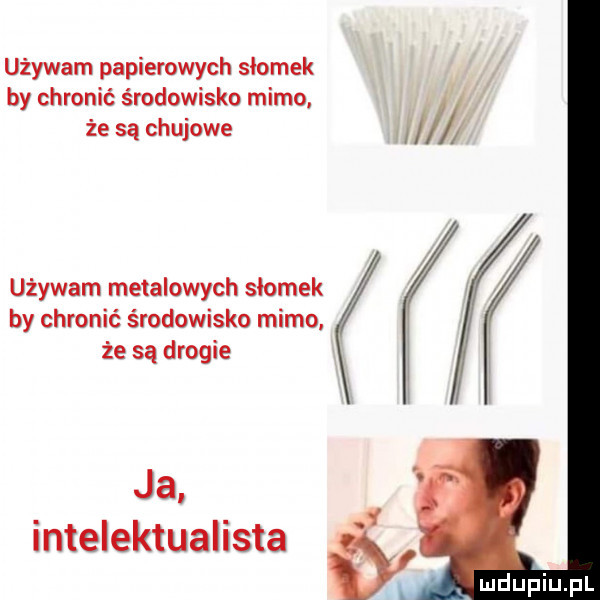 używam papierowych słomek by chronić środowisko mimo że są chujowe r używam metalowych słomek by chronić środowisko mimo że są drogie ja. abakankami  . mtelektualrsta