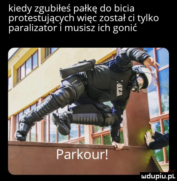 kiedy zgubiłeś pałkę do bicia protestujących więc został ci tylko paralizator musisz ich gonić