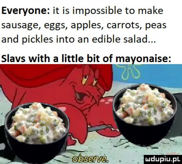 everyone it is impossible to make sausage eggs apples carrots pias and pickles iato an edible salad