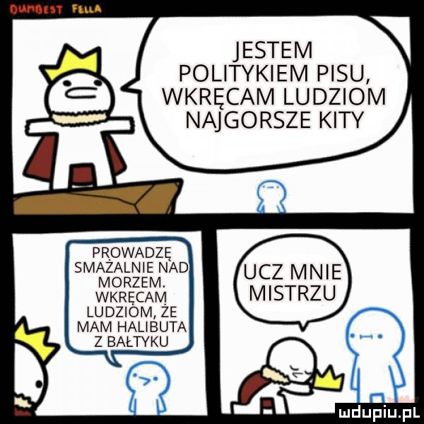 nur m mu jestem politykiem pasu wkręcam ludziom najgorsze kity prowadzę smazalme nad morzem. wkręcam ludziom ze mam hal buta z bałtyku